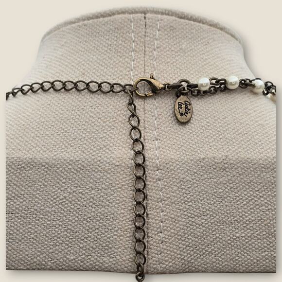 Blue Opal Glass & Faux Pearl Medallion Necklace – Cookie Lee - Picture 7 of 10